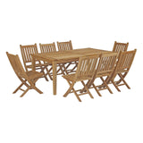 Marina 9 Piece Outdoor Patio Solid Teak Wood Dining Set with 8 Armchairs (Coastal Modern & Weather-Resistant Seating)