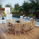 Marina 9 Piece Outdoor Patio Solid Teak Wood Dining Set with 8 Armchairs (Coastal Modern & Weather-Resistant Seating)