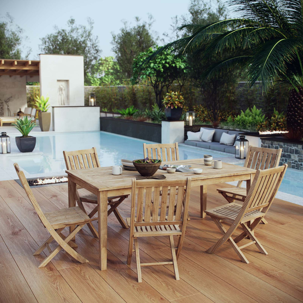 Marina 7 Piece Outdoor Patio Teak Dining Set (Modern Coastal & Weather-Resistant)