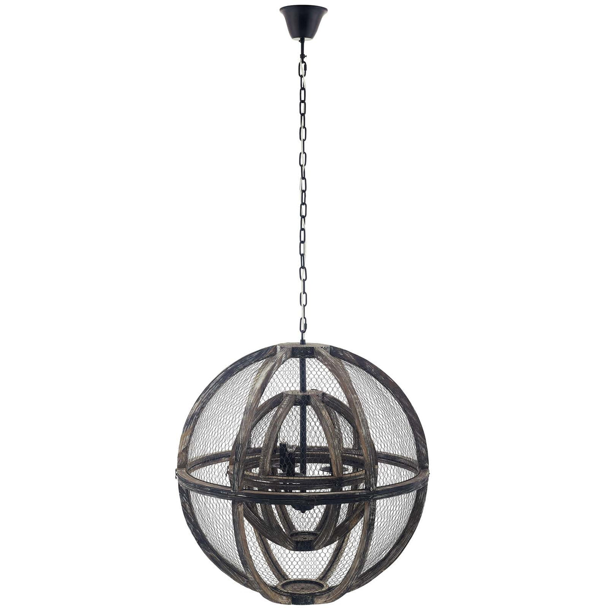 Gravitate Globe Rustic Oak Wood Pendant Light Chandelier - Modern Farmhouse & Entryway Statement