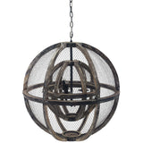 Gravitate Globe Rustic Oak Wood Pendant Light Chandelier - Modern Farmhouse & Entryway Statement