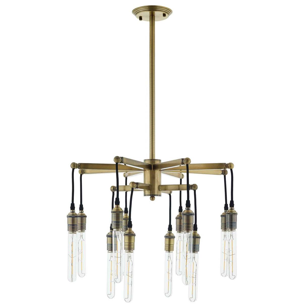 Resolve Antique Brass Ceiling Light Pendant Chandelier - Industrial Luxe & 12-Light Dining Statement
