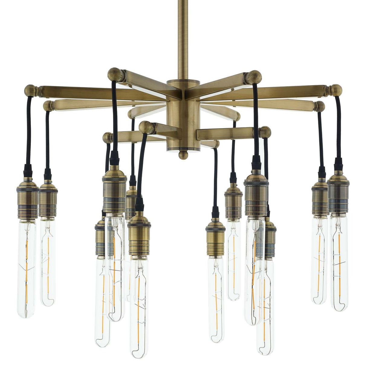 Resolve Antique Brass Ceiling Light Pendant Chandelier - Industrial Luxe & 12-Light Dining Statement
