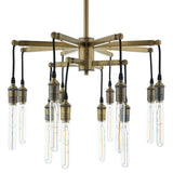 Resolve Antique Brass Ceiling Light Pendant Chandelier - Industrial Luxe & 12-Light Dining Statement