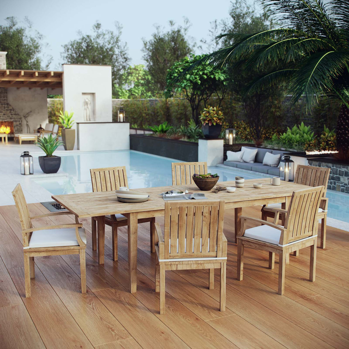 Marina 7 Piece Outdoor Patio Teak Dining Set - Coastal Modern & Weather Resistant