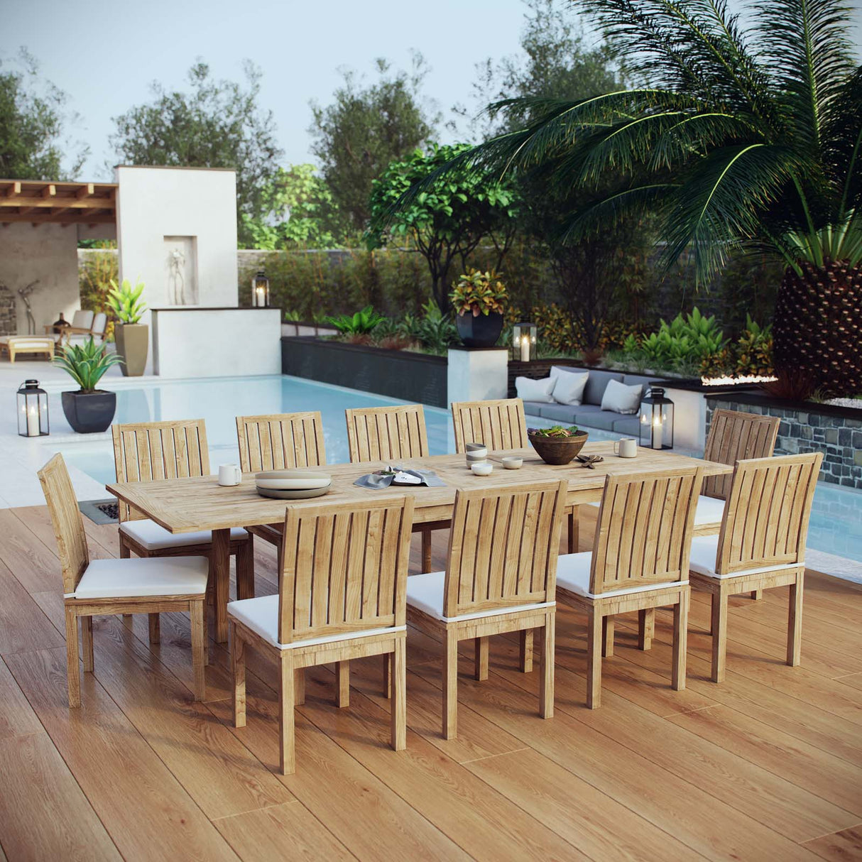 Marina 11 Piece Outdoor Patio Teak Dining Set - Coastal Modern & Weather-Resistant