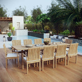 Marina 11 Piece Outdoor Patio Teak Dining Set - Coastal Modern & Weather-Resistant Solid Wood