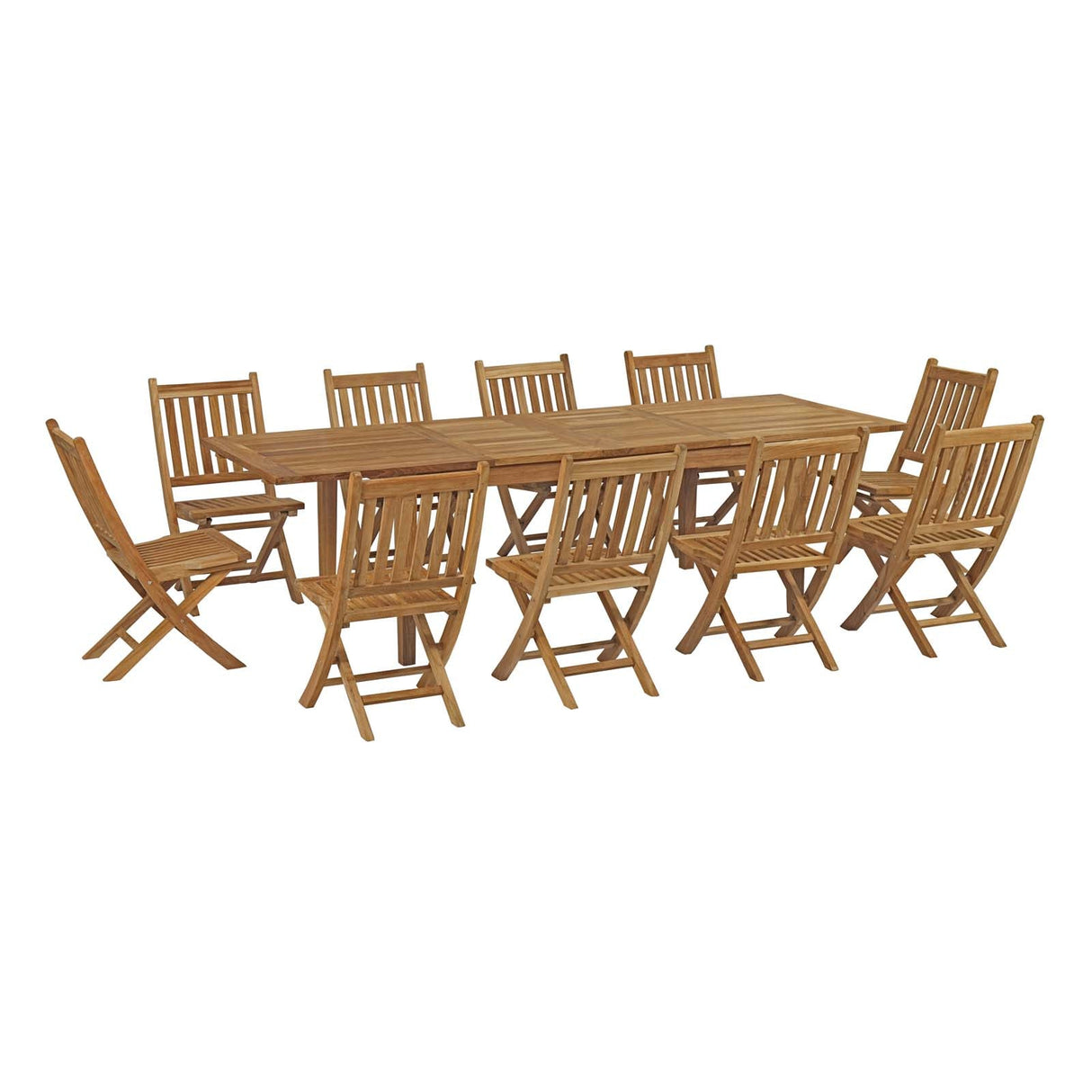 Marina 11 Piece Outdoor Patio Teak Dining Set - Contemporary Coastal & Weather-Resistant