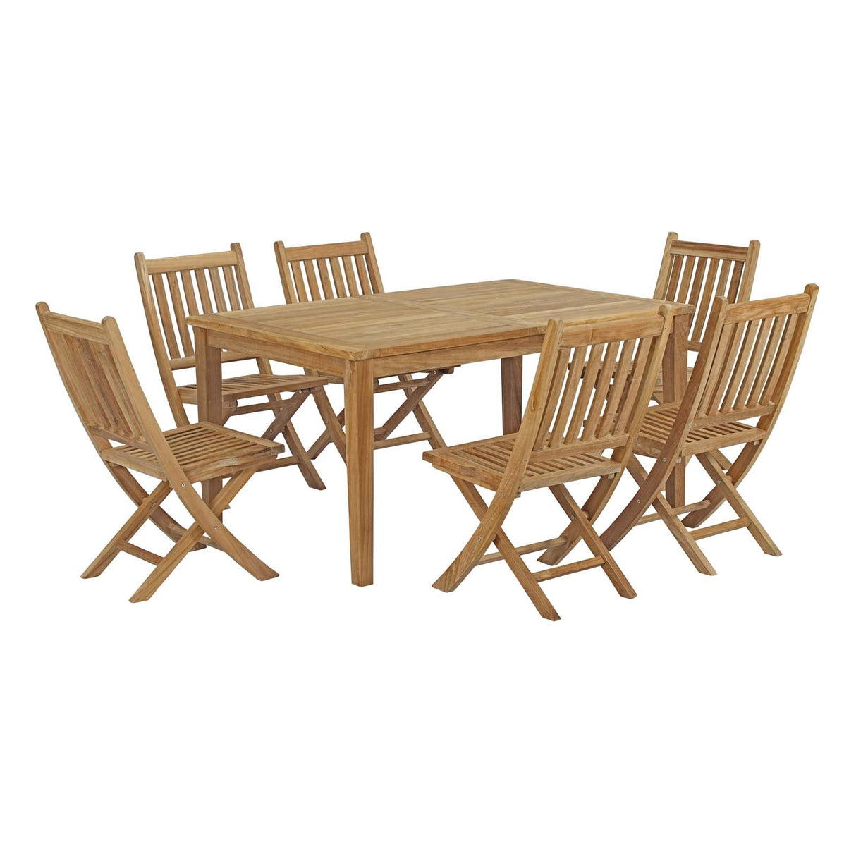 Marina 7 Piece Outdoor Patio Teak Dining Set - Coastal Modern & Weather-Resistant