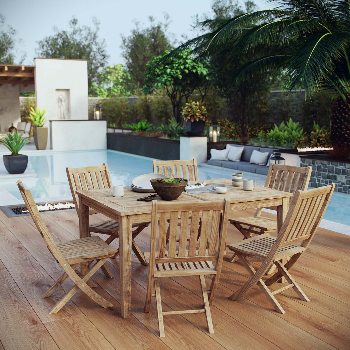 Marina 7 Piece Outdoor Patio Teak Dining Set - Coastal Modern & Weather-Resistant