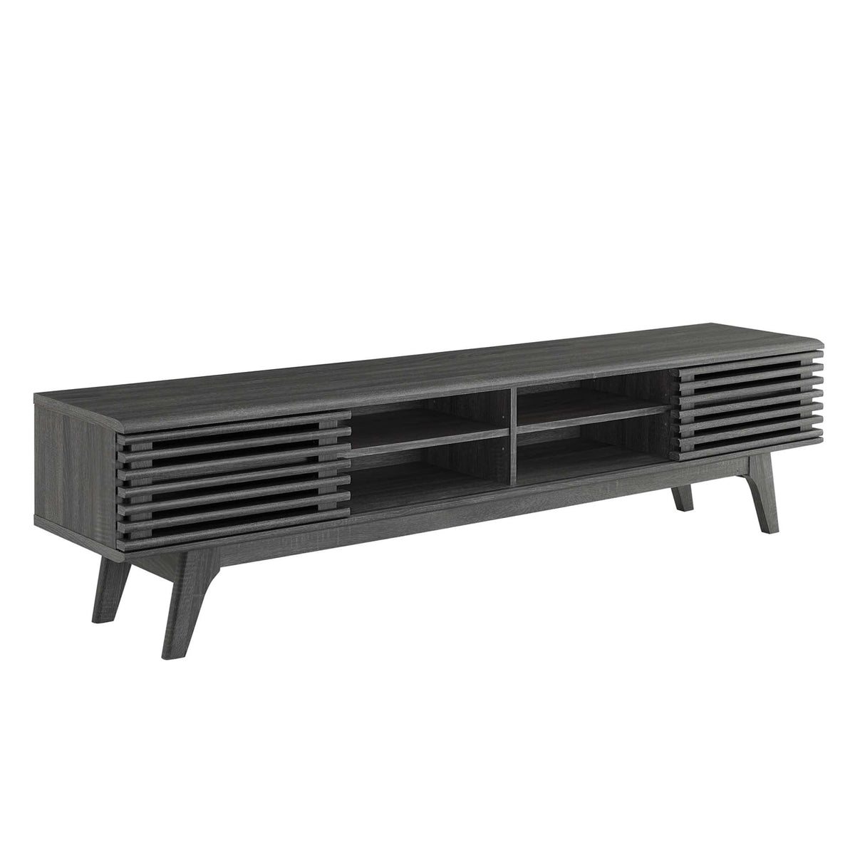 Render 70-Inch Entertainment Center TV Stand - Mid-Century Modern & Slatted Door Storage