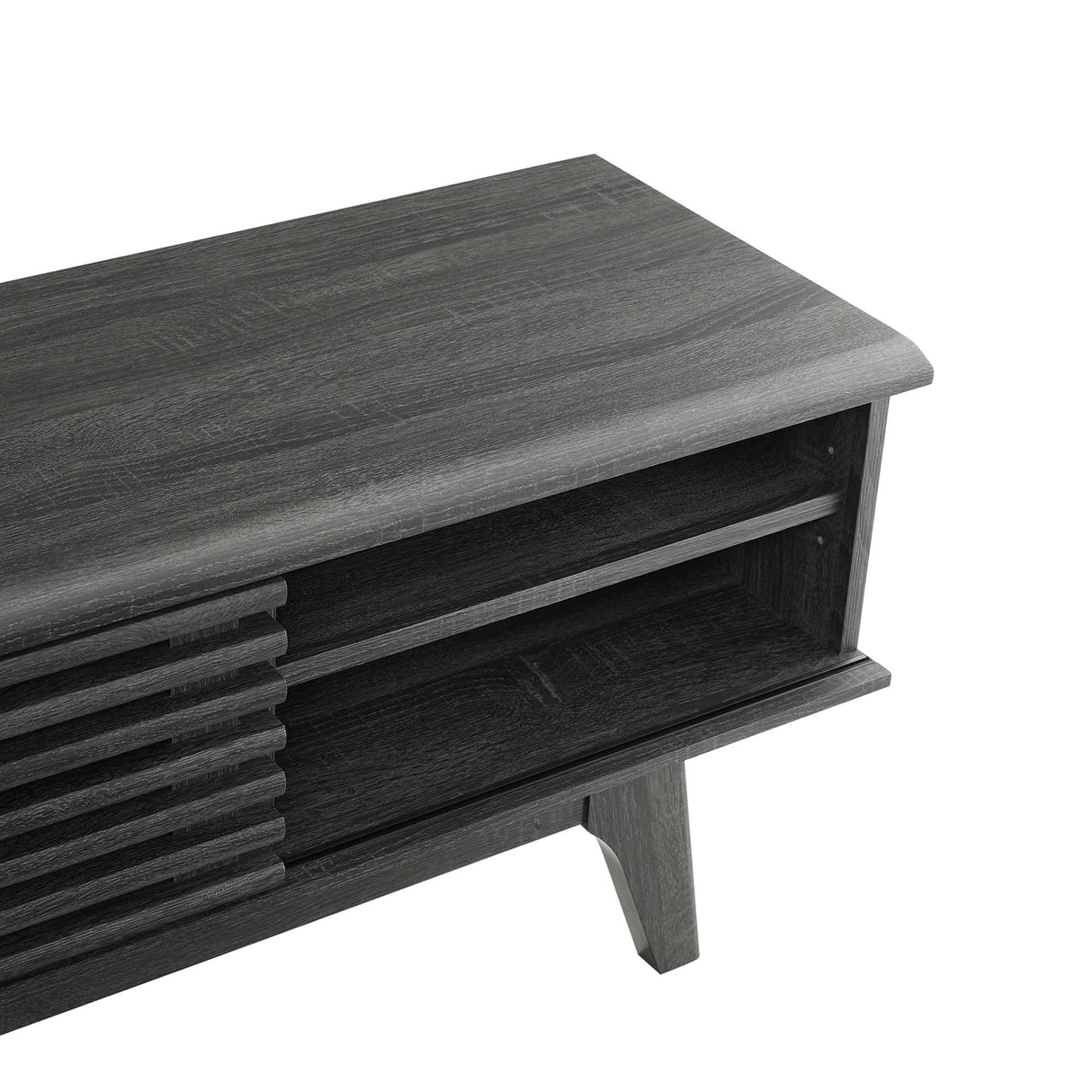 Render 70-Inch Entertainment Center TV Stand - Mid-Century Modern & Slatted Door Storage