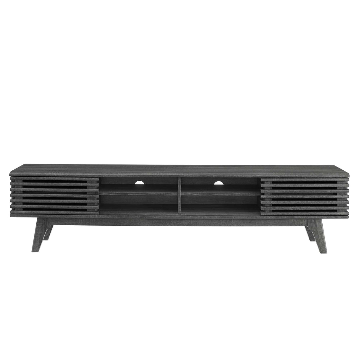 Render 70-Inch Entertainment Center TV Stand - Mid-Century Modern & Slatted Door Storage