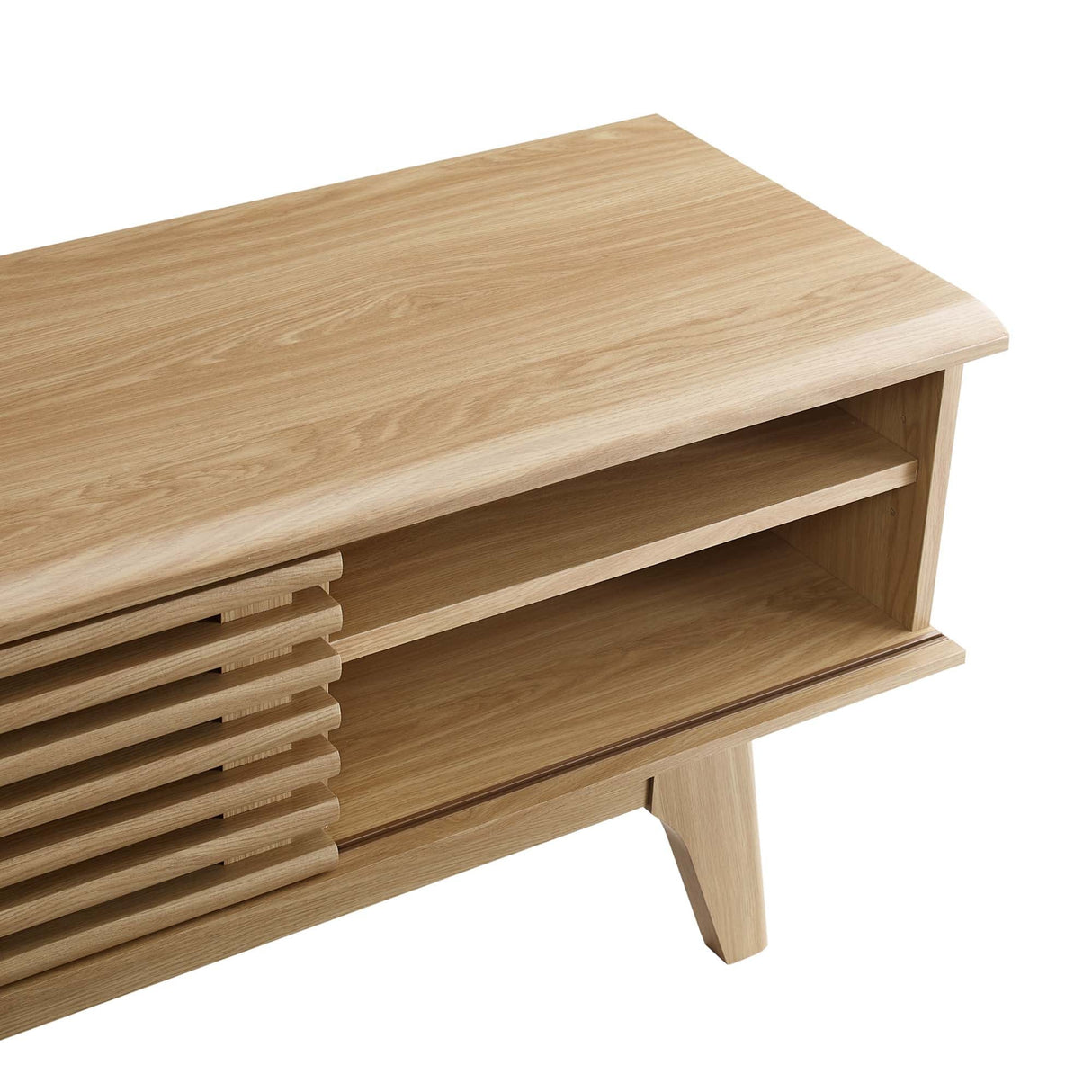 Render 70-Inch Entertainment Center TV Stand - Mid-Century Modern & Slatted Door Storage