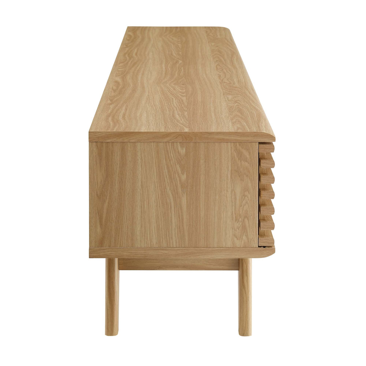 Render 70-Inch Entertainment Center TV Stand - Mid-Century Modern & Slatted Door Storage