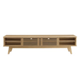 Render 70-Inch Entertainment Center TV Stand - Mid-Century Modern & Slatted Door Storage