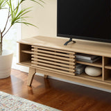 Render 70-Inch Entertainment Center TV Stand - Mid-Century Modern & Slatted Door Storage