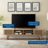 Render 70-Inch Entertainment Center TV Stand - Mid-Century Modern & Slatted Door Storage