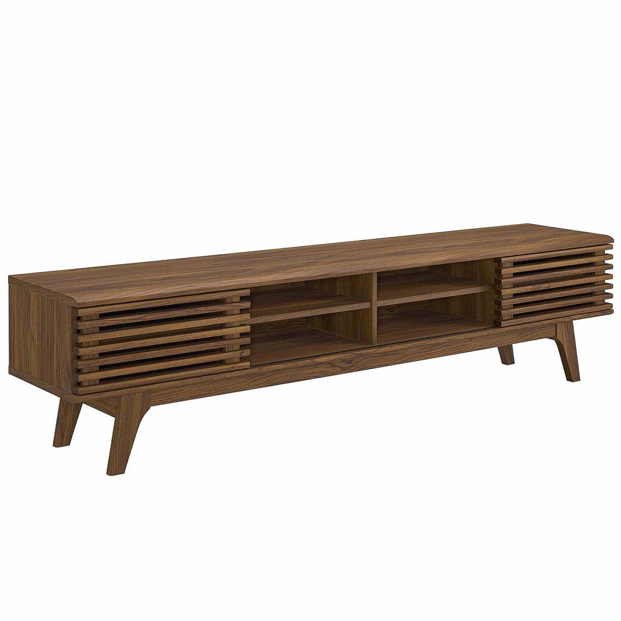 Render 70-Inch Entertainment Center TV Stand - Mid-Century Modern & Slatted Door Storage