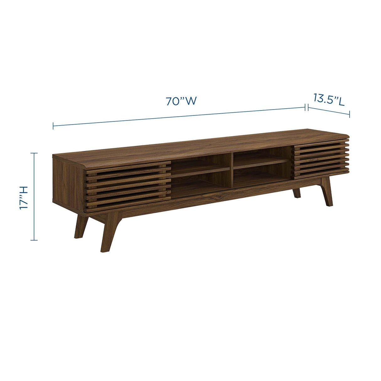 Render 70-Inch Entertainment Center TV Stand - Mid-Century Modern & Slatted Door Storage