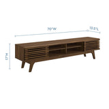 Render 70-Inch Entertainment Center TV Stand - Mid-Century Modern & Slatted Door Storage
