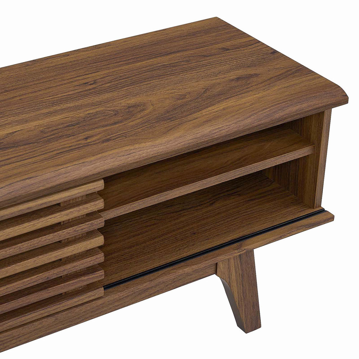 Render 70-Inch Entertainment Center TV Stand - Mid-Century Modern & Slatted Door Storage