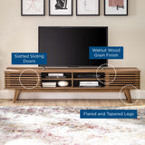 Render 70-Inch Entertainment Center TV Stand - Mid-Century Modern & Slatted Door Storage