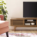 Render 70-Inch Entertainment Center TV Stand - Mid-Century Modern & Slatted Door Storage