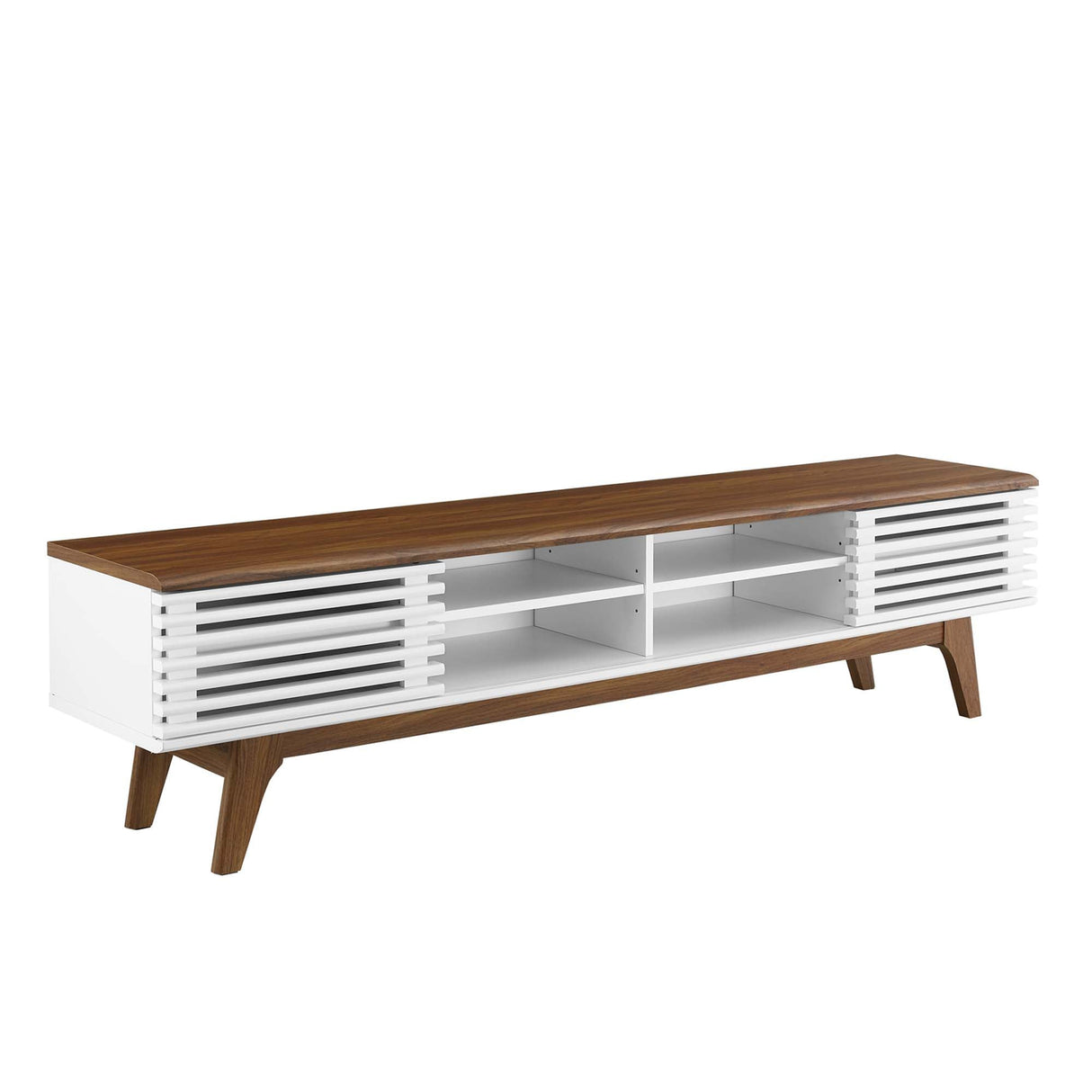Render 70-Inch Entertainment Center TV Stand - Mid-Century Modern & Slatted Door Storage