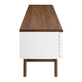 Render 70-Inch Entertainment Center TV Stand - Mid-Century Modern & Slatted Door Storage