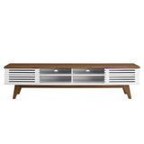 Render 70-Inch Entertainment Center TV Stand - Mid-Century Modern & Slatted Door Storage