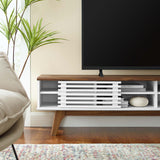 Render 70-Inch Entertainment Center TV Stand - Mid-Century Modern & Slatted Door Storage