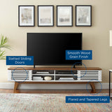 Render 70-Inch Entertainment Center TV Stand - Mid-Century Modern & Slatted Door Storage