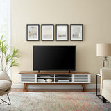 Render 70-Inch Entertainment Center TV Stand - Mid-Century Modern & Slatted Door Storage