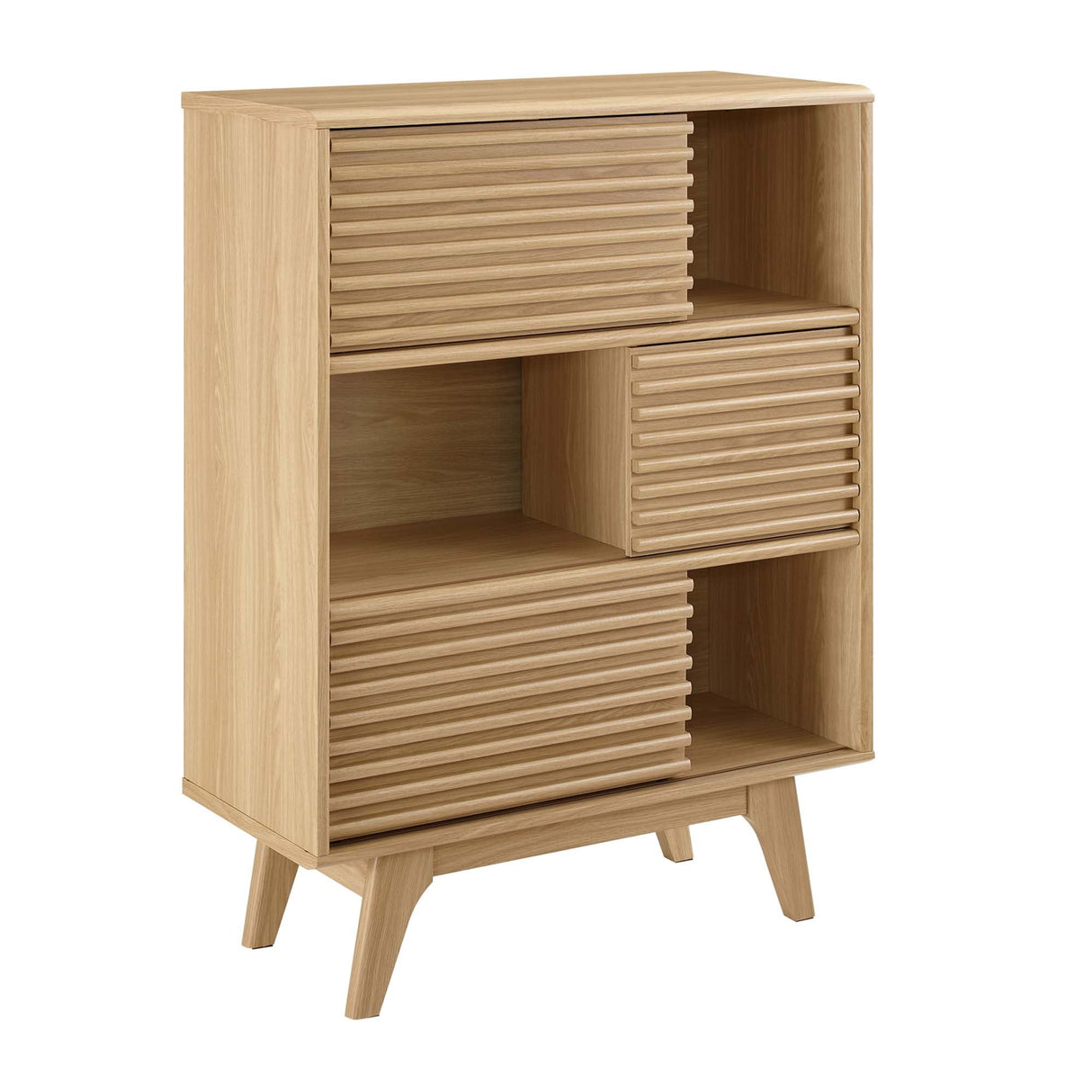 Render Three-Tier Display Storage Cabinet Stand - Mid-Century Modern & Versatile Living Room Storage