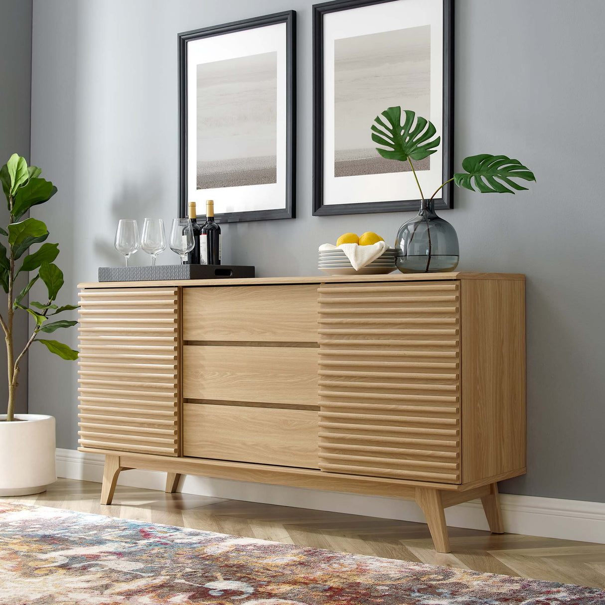 Render 63" Sideboard Buffet Table or TV Stand - Mid-Century Modern & Multi-Functional Storage