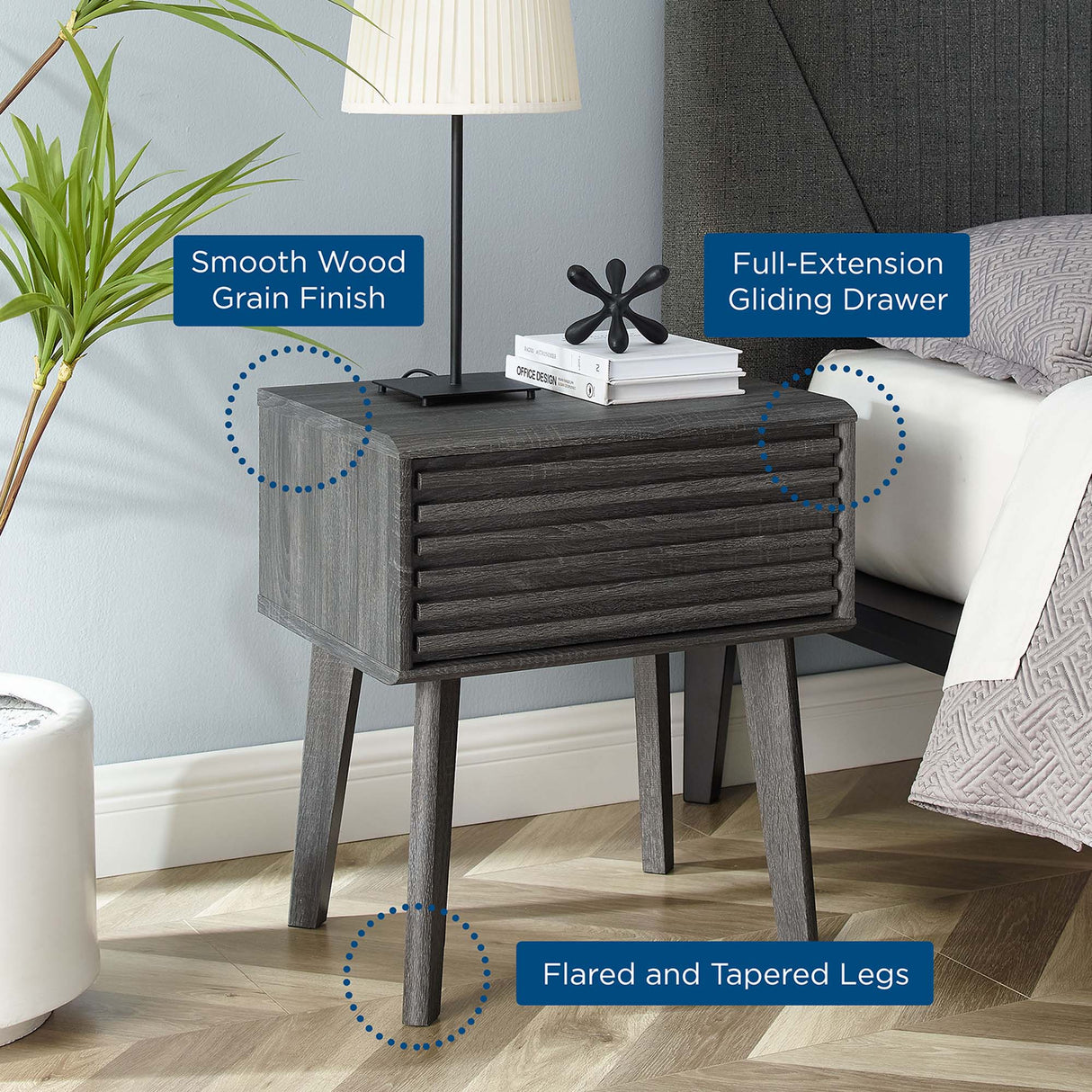 Render End Table - Mid-Century Modern Side Table with Storage Drawer