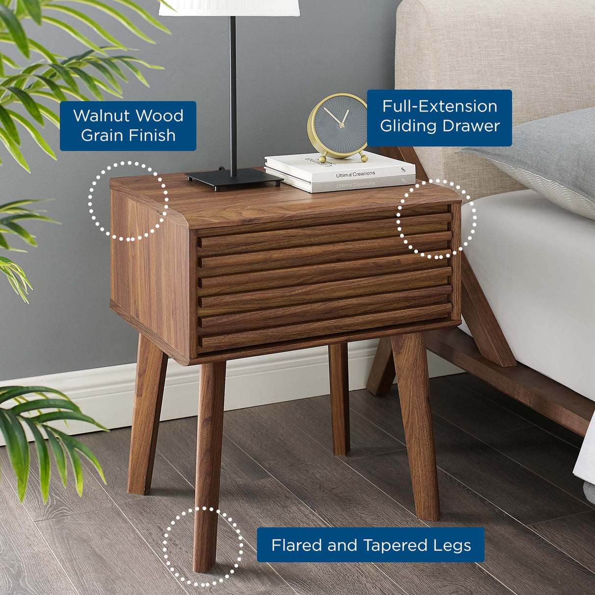Render End Table - Mid-Century Modern Side Table with Storage Drawer