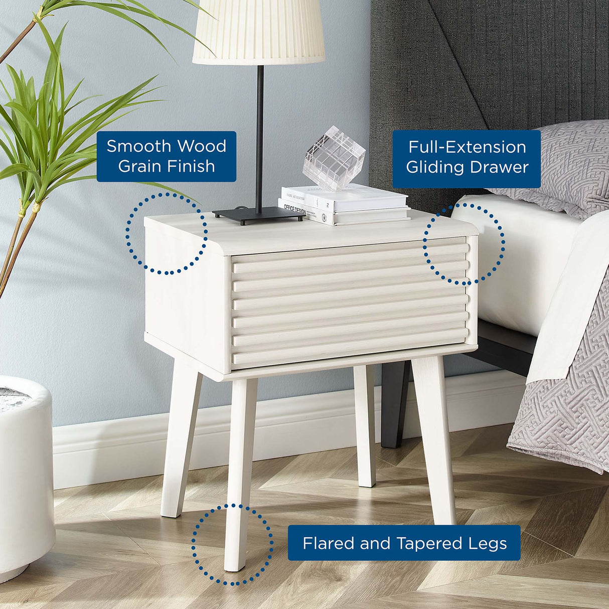 Render End Table - Mid-Century Modern Side Table with Storage Drawer