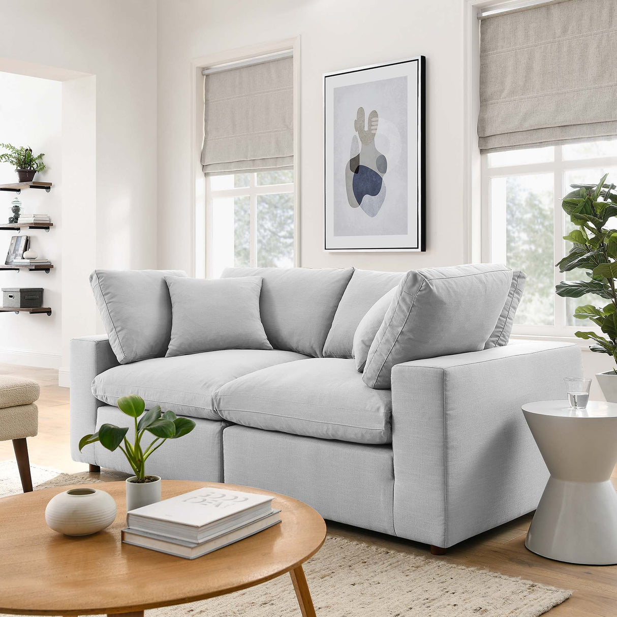 Commix Down Filled Overstuffed 2 Piece Sectional Sofa Set - Modern Cloud Aesthetic & Deep Seating Comfort