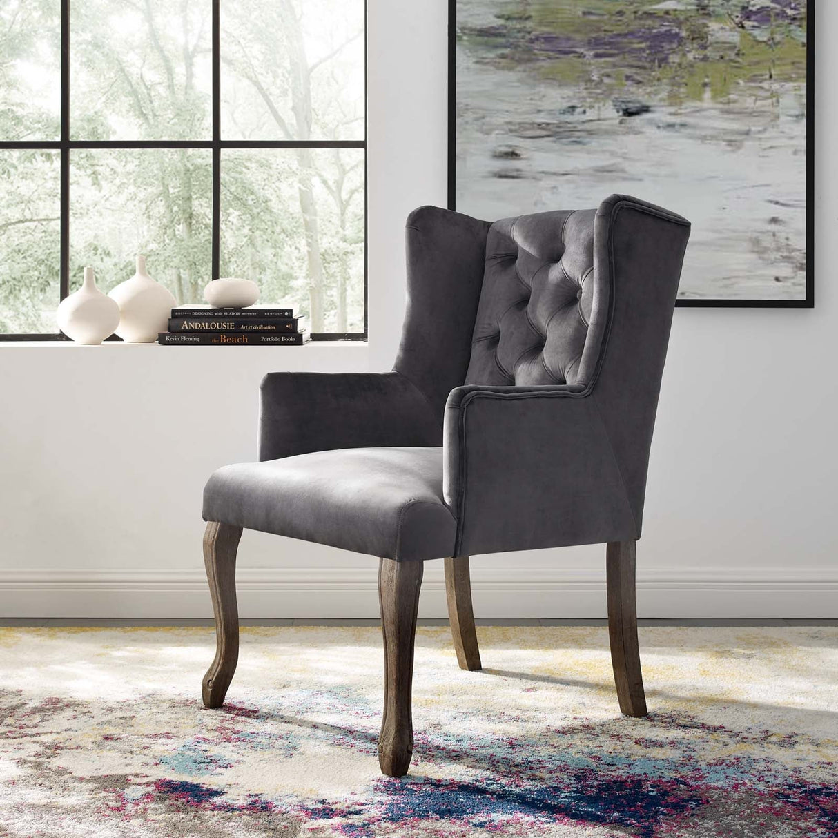 Realm French Vintage Dining Performance Velvet Armchair - Antique Wingback & Stain-Resistant