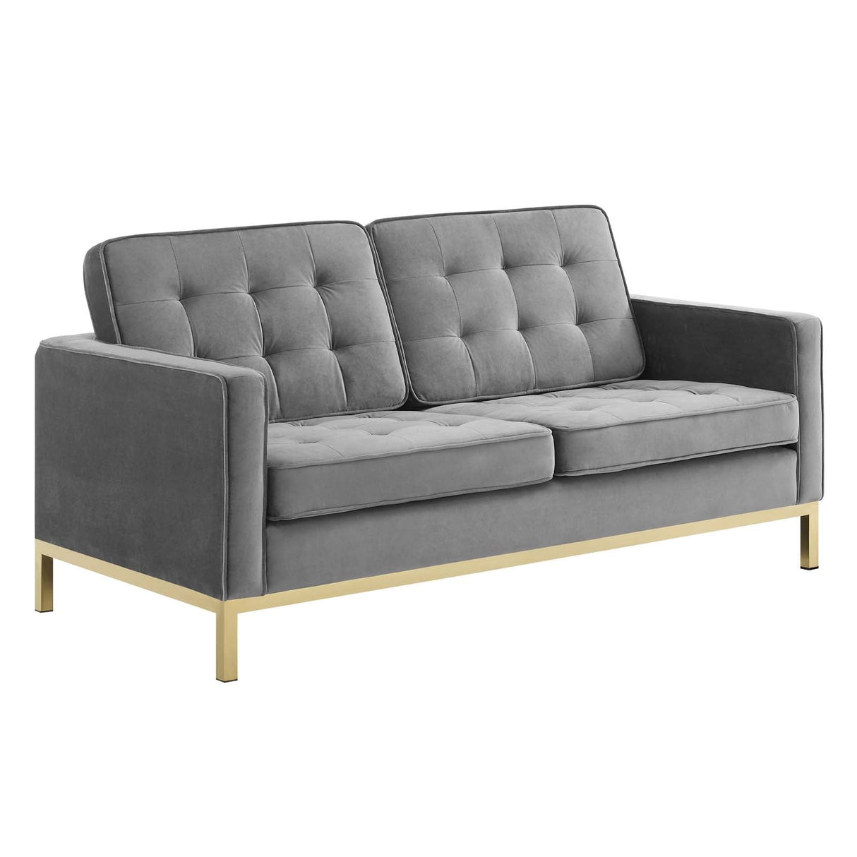 Loft Gold Stainless Steel Leg Performance Velvet Loveseat - Retro-Modern & Stain-Resistant Lounge Seating