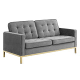 Loft Gold Stainless Steel Leg Performance Velvet Loveseat - Retro-Modern & Stain-Resistant Lounge Seating