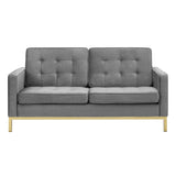 Loft Gold Stainless Steel Leg Performance Velvet Loveseat - Retro-Modern & Stain-Resistant Lounge Seating