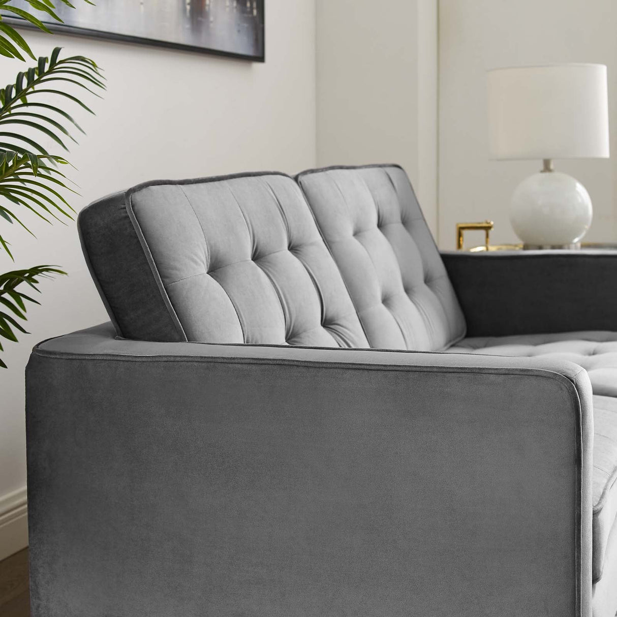 Loft Gold Stainless Steel Leg Performance Velvet Loveseat - Retro-Modern & Stain-Resistant Lounge Seating