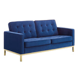 Loft Gold Stainless Steel Leg Performance Velvet Loveseat - Retro-Modern & Stain-Resistant Lounge Seating