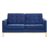 Loft Gold Stainless Steel Leg Performance Velvet Loveseat - Retro-Modern & Stain-Resistant Lounge Seating