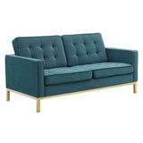 Loft Gold Stainless Steel Leg Performance Velvet Loveseat - Retro-Modern & Stain-Resistant Lounge Seating