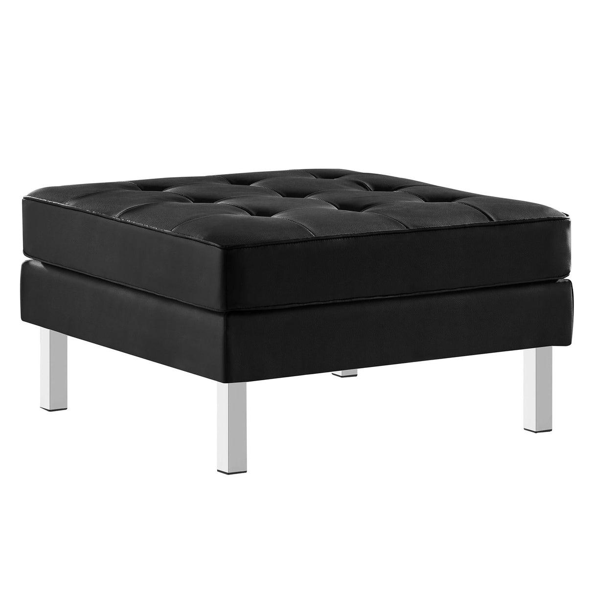 Loft Tufted Vegan Leather Ottoman - Mid-Century Modern & Stainless Steel Base