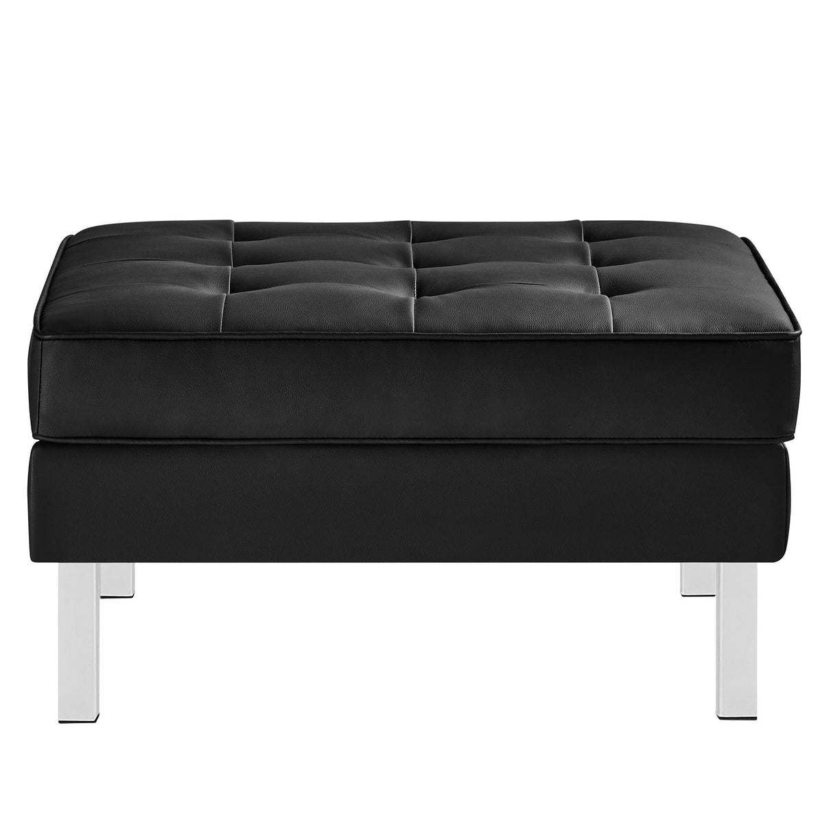 Loft Tufted Vegan Leather Ottoman - Mid-Century Modern & Stainless Steel Base